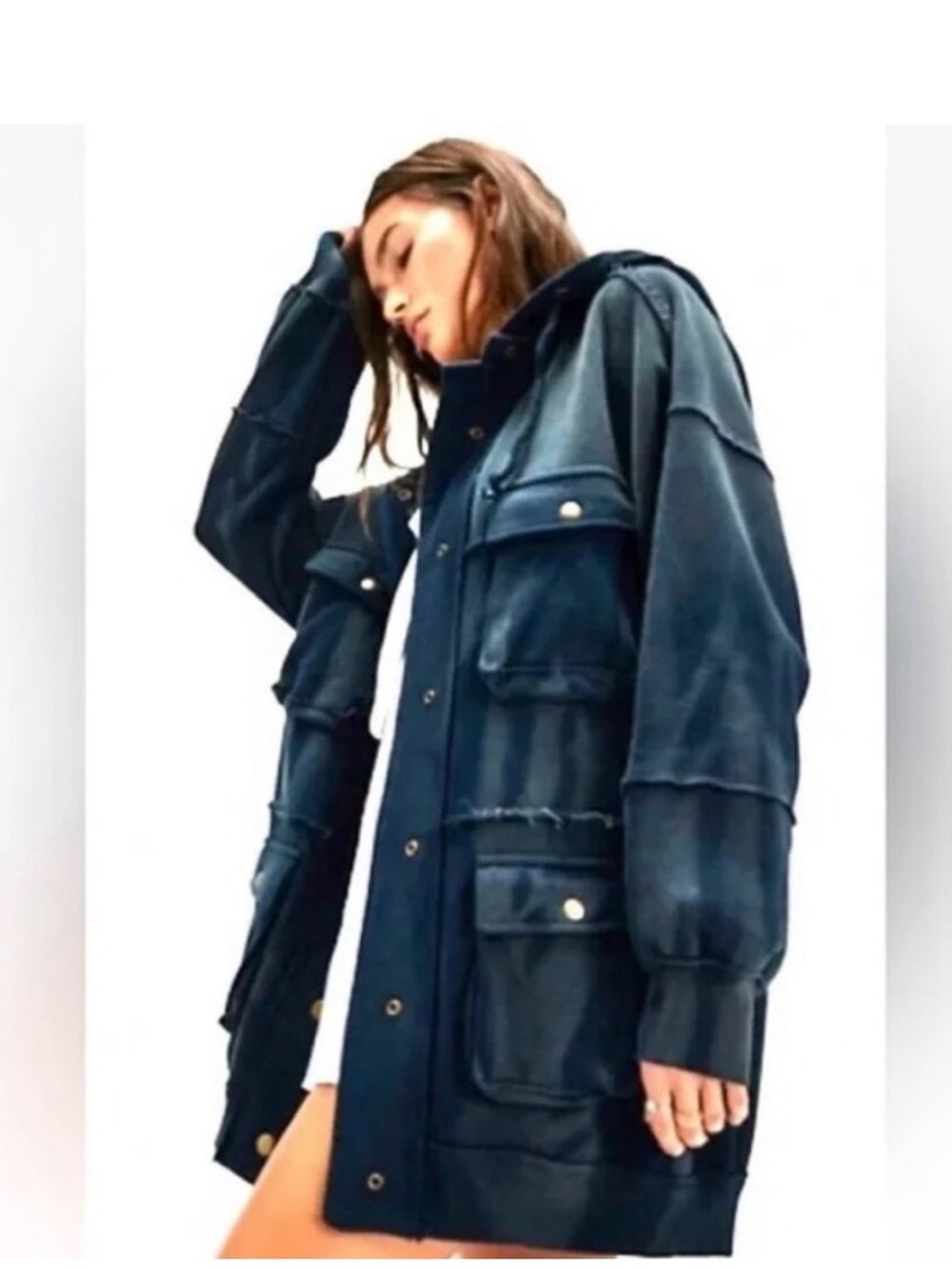 Free People Midnight Blue Oversized Utility Jacket “You’re a Star”